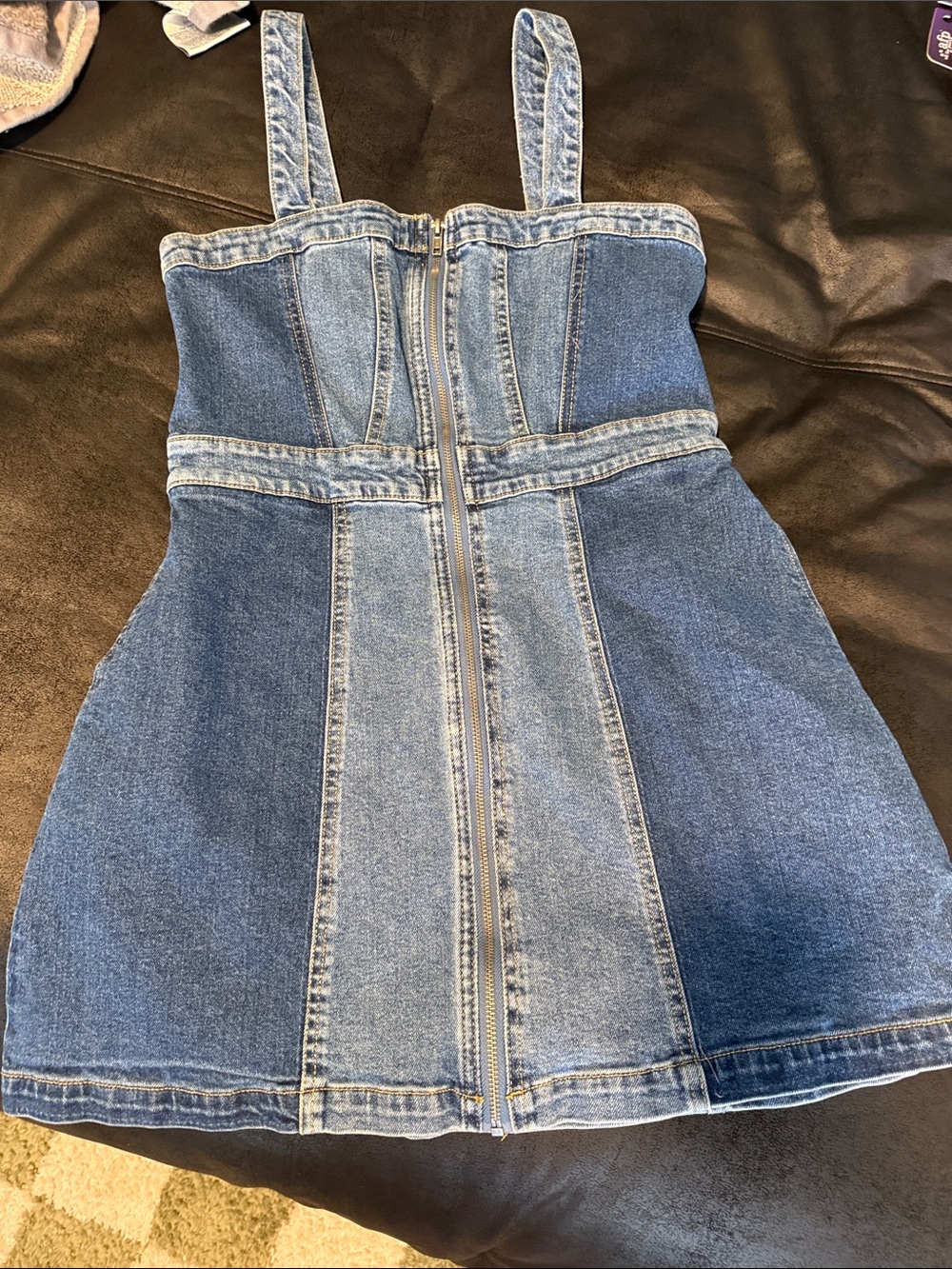 wild fable Two-Tone Blue Denim Mini Dress with Front Zip